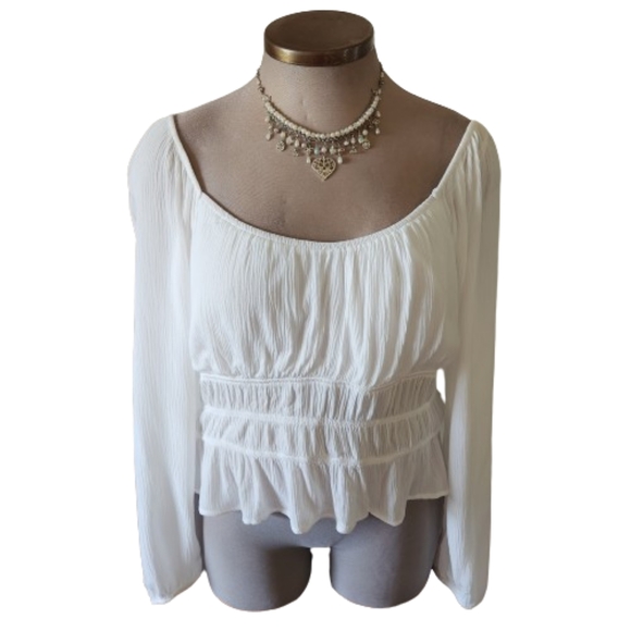 PRETTY ☆ OFF-WHITE GAUZE FABRIC ☆ PEASANT TOP ☆ 2x  ☆ NWT - Picture 2 of 6